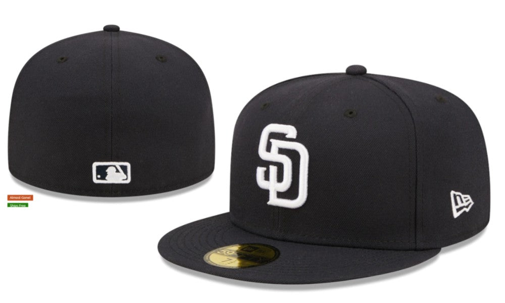 San Diego Padres Black Fitted Hat with White SD Logo — view 1