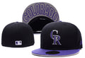 Colorado Rockies Black and Purple Fitted Hat with Underbill Colorado Text — view 1
