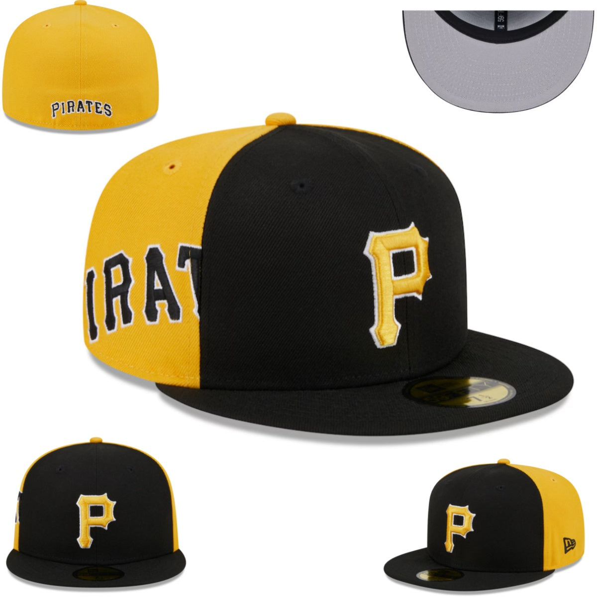 Pirates Split Design Black & Yellow Fitted Cap with Bold Lettering — view 1