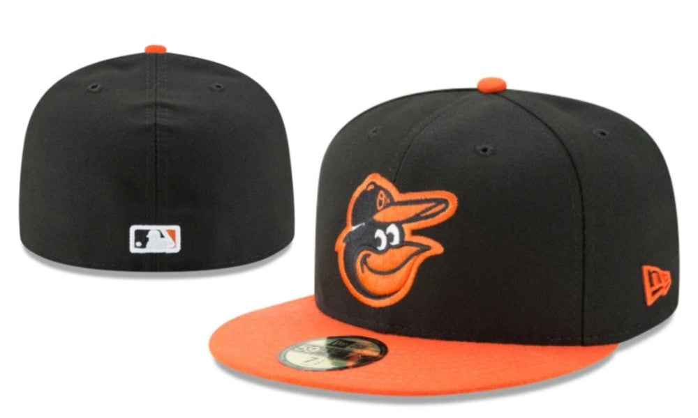Baltimore Orioles Black and Orange Fitted Hat with Iconic Bird Logo — view 1