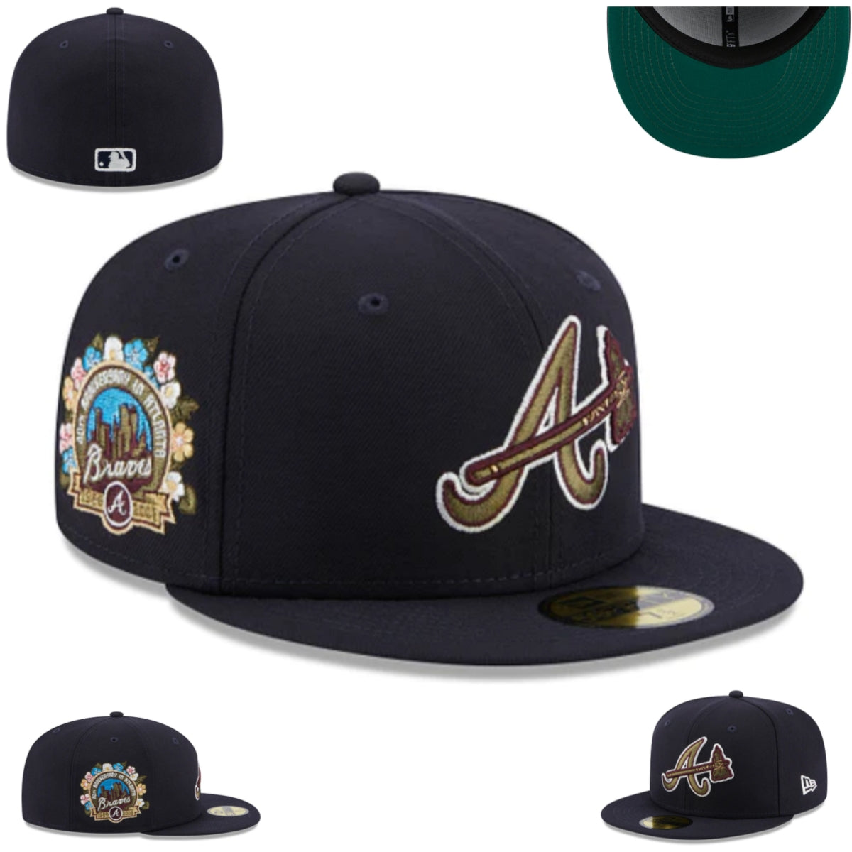 Atlanta Braves Navy Fitted Hat with Floral Skyline Patch — view 1