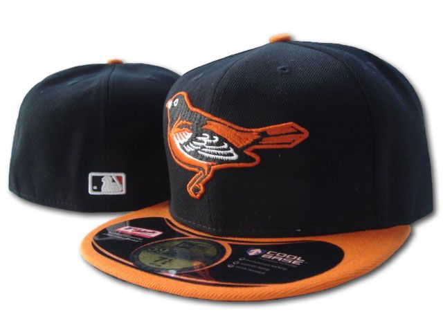 Baltimore Orioles Fitted Hat with Embroidered Bird Logo in Black and Orange — view 1