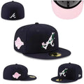 Atlanta Braves Floral Embroidered Fitted Hat – Pink and Navy Edition — view 1