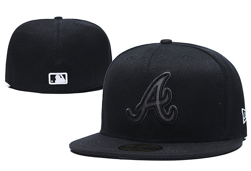 Atlanta Braves Blackout Fitted Hat with Embroidered Logo — view 1