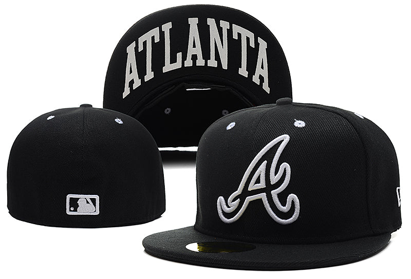 Atlanta Braves Black Fitted Hat with Undervisor ATLANTA Text — view 1