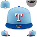 Texas Rangers Sky Blue and Royal Blue Fitted Hat with Iconic Logo — view 1