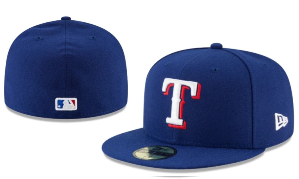 Texas Rangers Royal Blue Fitted Hat with Team Logo — view 1