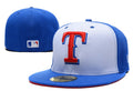 Texas Rangers Blue and White Fitted Hat with Red Team Logo — view 1