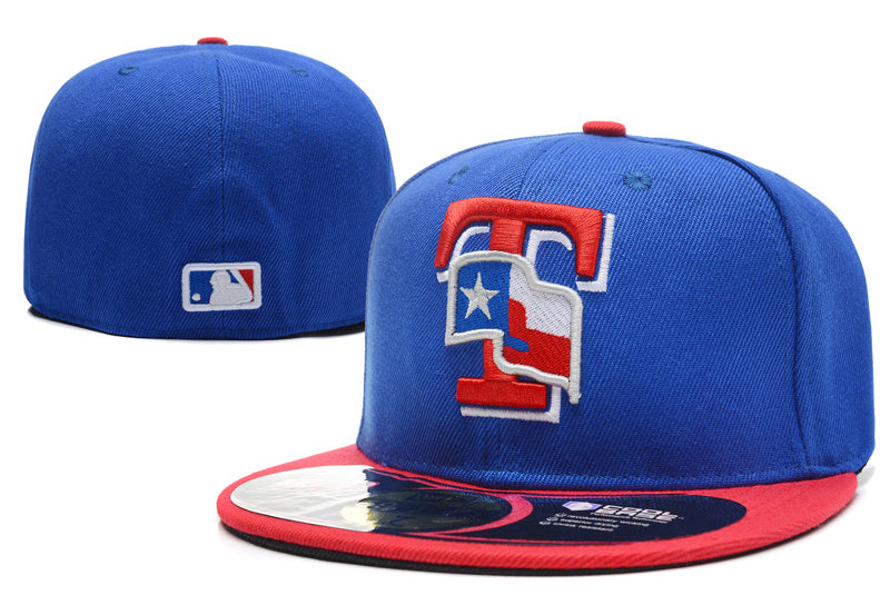 Texas Rangers Blue and Red Fitted Hat with Texas Flag Logo — view 1