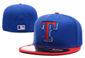 Texas Rangers Blue and Red Fitted Hat with Team Logo — view 1