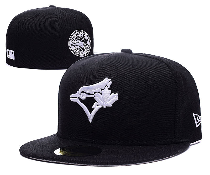 Toronto Blue Jays Black Fitted Hat with White Logo and Team Crest — view 1