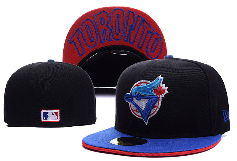 Toronto Blue Jays Black and Blue Fitted Hat with Underbill Toronto Script — view 1