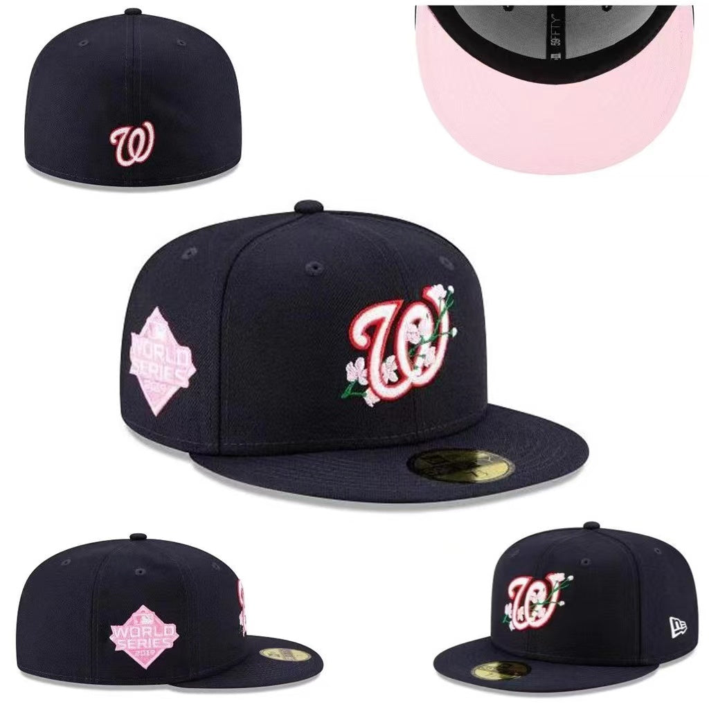 Washington Nationals Floral Black Fitted Hat with Pink Undervisor — view 1