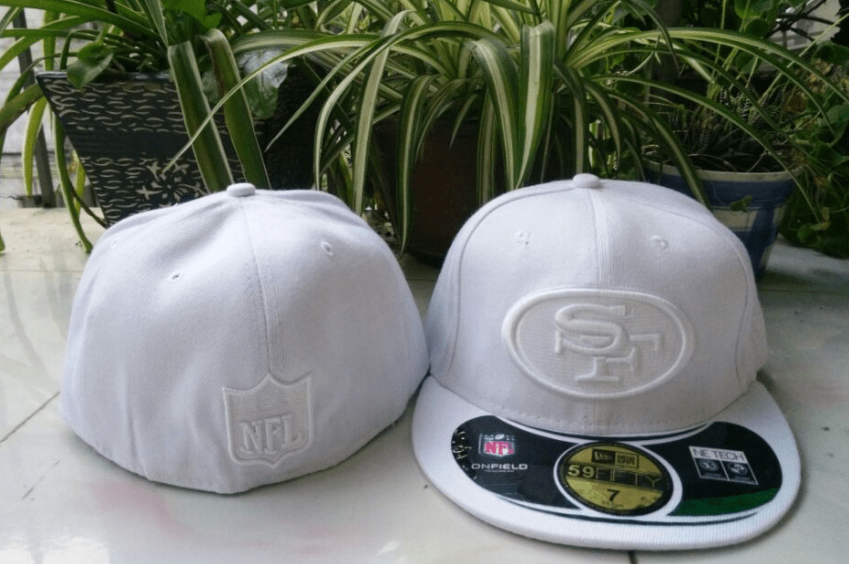 San Francisco 49ers White Fitted Hat with Embroidered NFL and Team Logos — view 1