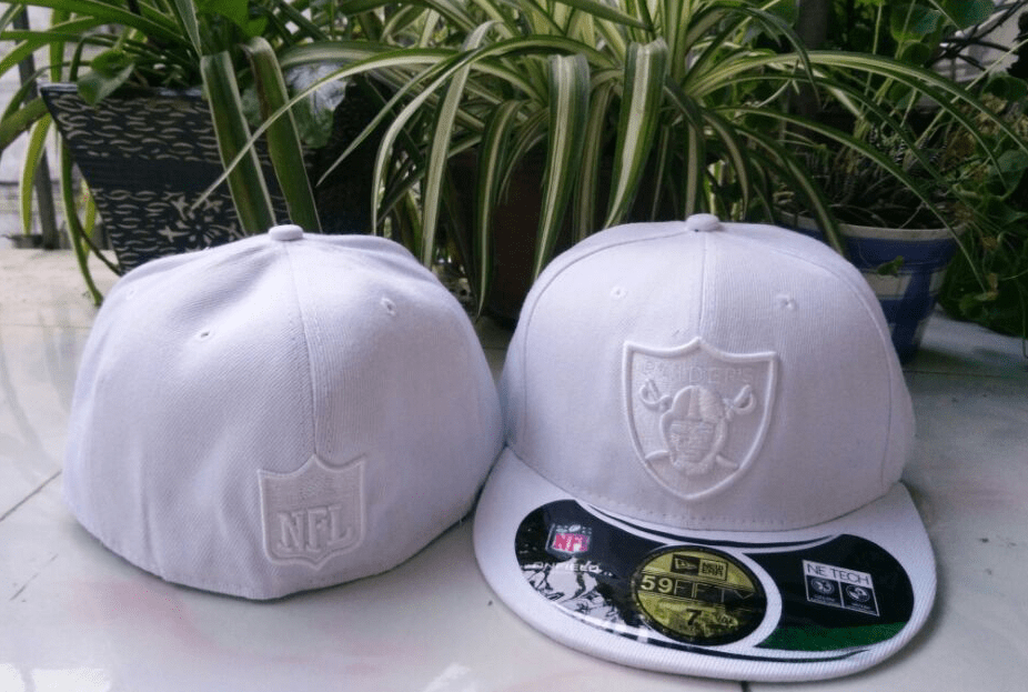 Las Vegas Raiders White Fitted Hat with Embroidered Shield Logo — view 1