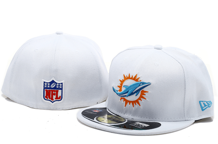 Miami Dolphins White Fitted Hat with Embroidered Team Logo — view 1