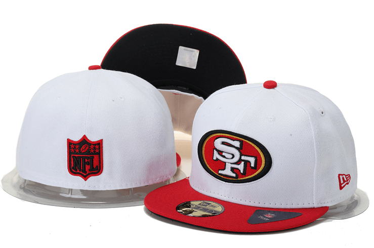 49ers White Snapback Hat with Red Brim and NFL Logo — view 1