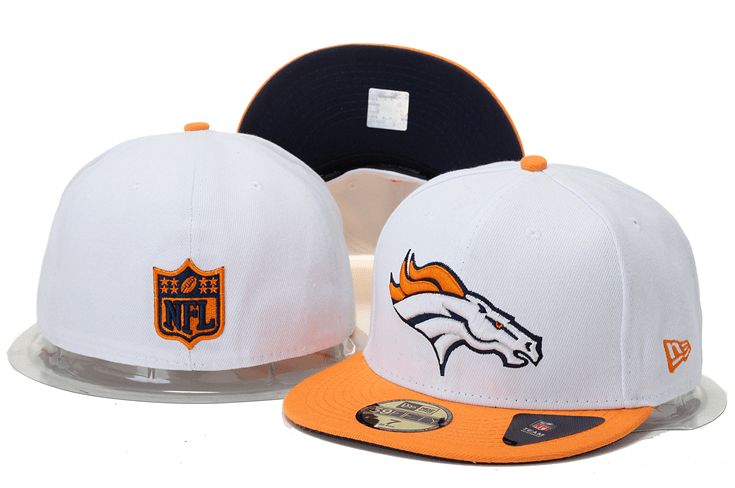 Denver Broncos White and Orange Snapback Hat with Embroidered Team Logo — view 1