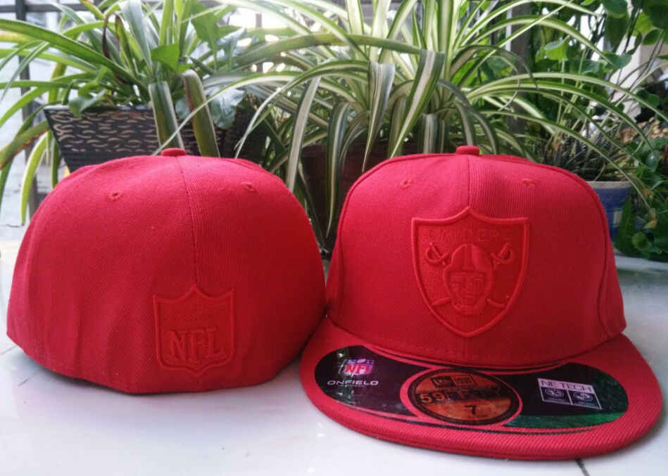 Oakland Raiders All-Red Snapback Hat with Embroidered Logo — view 1