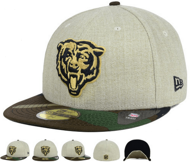 Chicago Bears Fitted Hat with Gold Logo and Camouflage Brim – Khaki and Camo — view 1