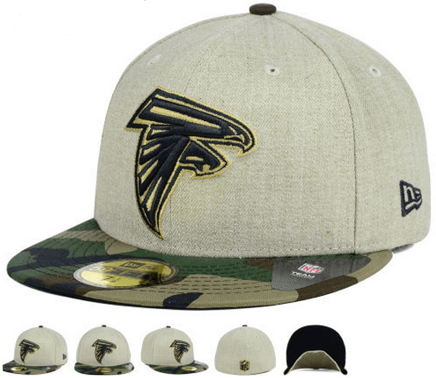 Atlanta Falcons Fitted Hat with Gold Logo and Camouflage Brim – Khaki and Camo — view 1