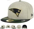 New England Patriots Fitted Hat with Gold Logo and Camouflage Brim – Khaki and Camo — view 1