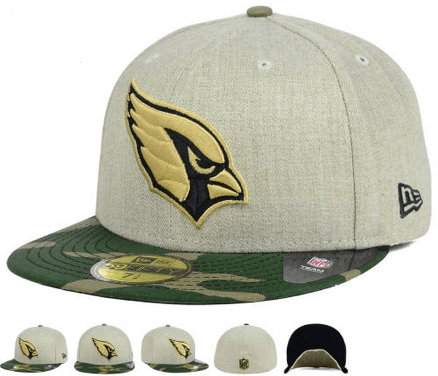 Arizona Cardinals Fitted Hat with Gold Logo and Camouflage Brim – Khaki and Camo — view 1