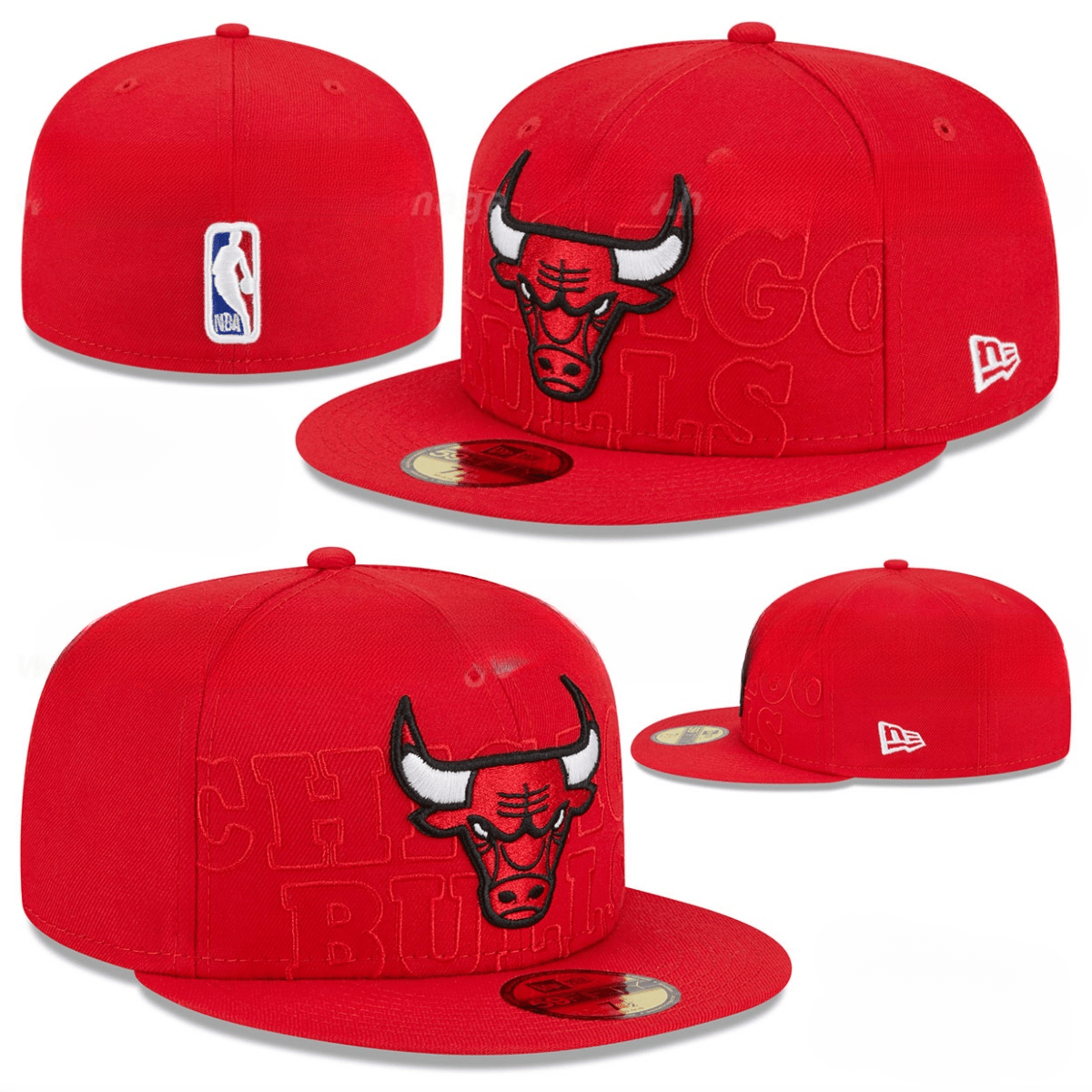 Chicago Bulls Fitted Hat with Embroidered Logo and Raised Lettering – Red — view 1