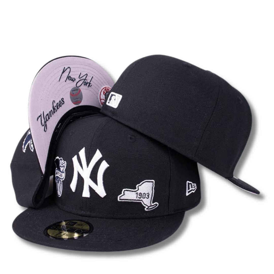New York Yankees Fitted Hat with Embroidered Patches and Under-Viz Detailing – Black — view 1