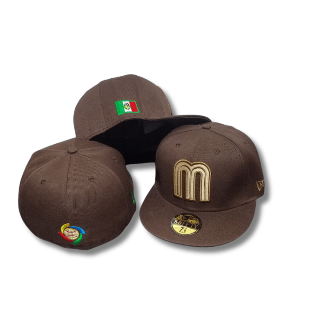 Mexico Baseball Fitted Hat – Brown & Gold — view 1
