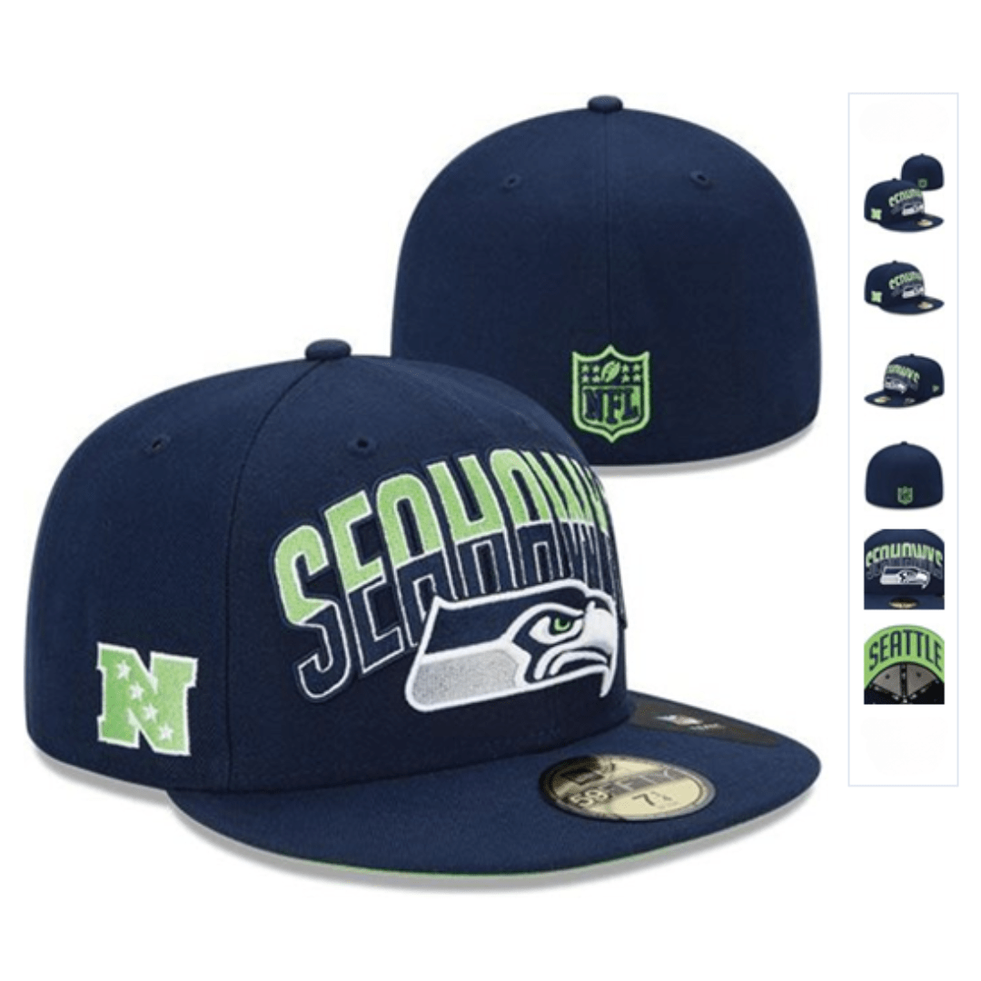 Seattle Seahawks Navy Fitted Hat with Team Graphics and NFL Logo — view 1