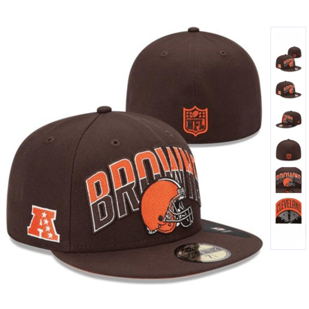 Cleveland Browns Brown Fitted Hat with Team Helmet and NFL Branding — view 1