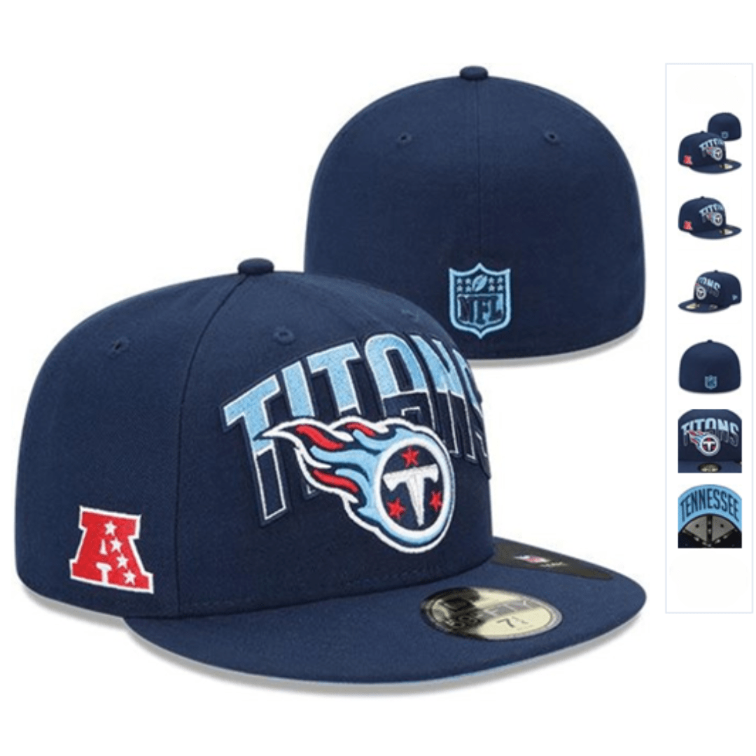 Tennessee Titans Navy Fitted Hat with Team Logo and NFL Shield — view 1