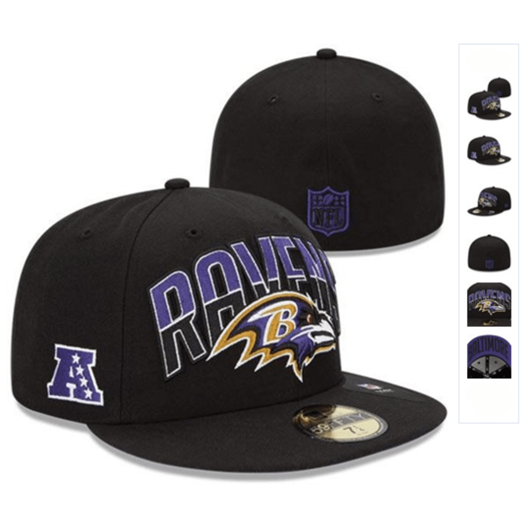 Baltimore Ravens Black Fitted Hat with Team Logo and AFC Patch — view 1