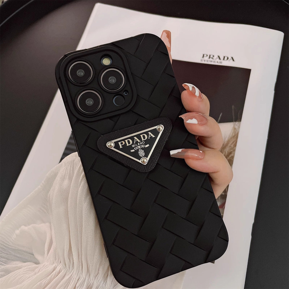 Prada Black Ribne Weave iPhone Case — view 1