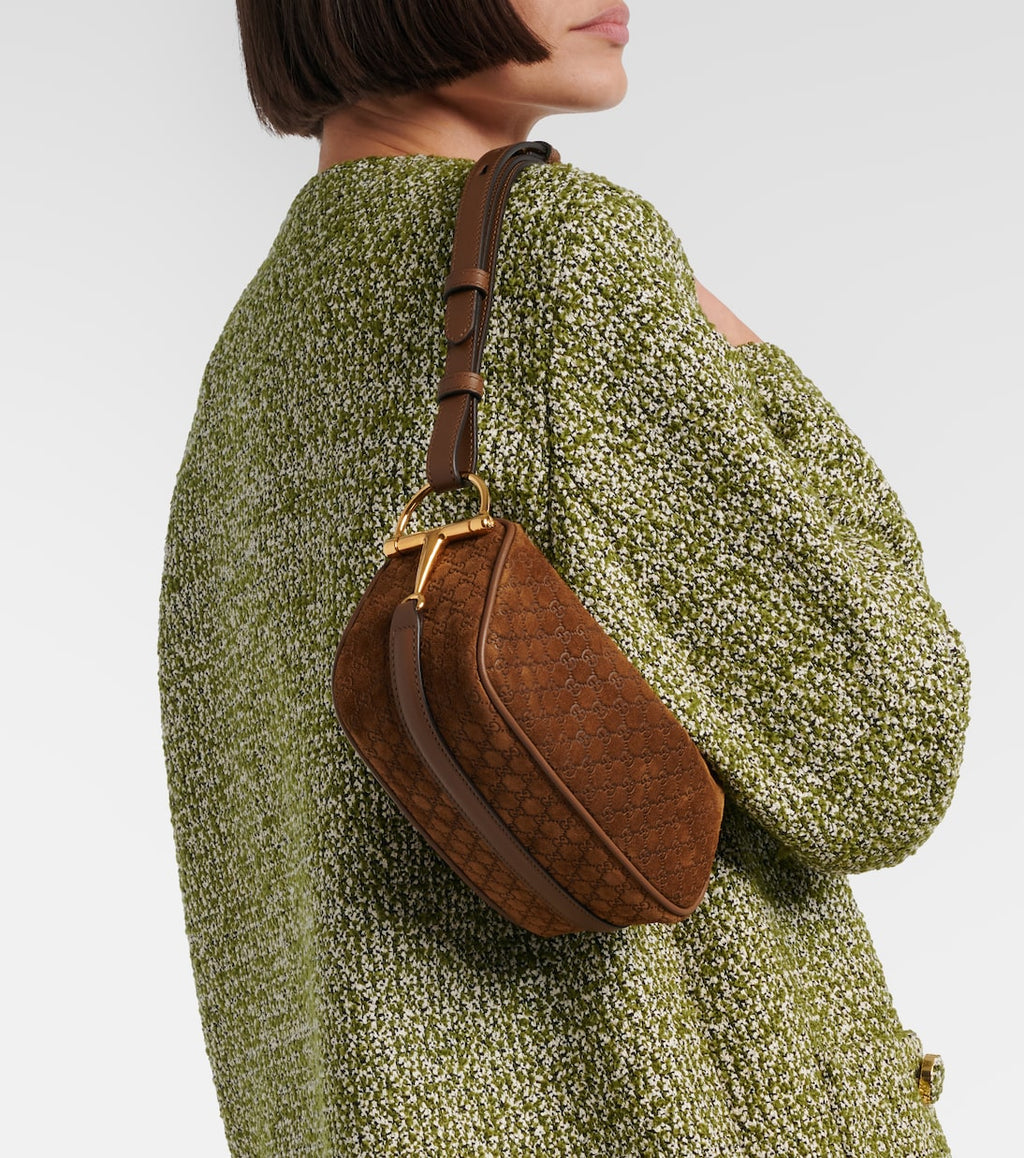 Gucci Half Horsebit Suede Shoulder Bag — view 3