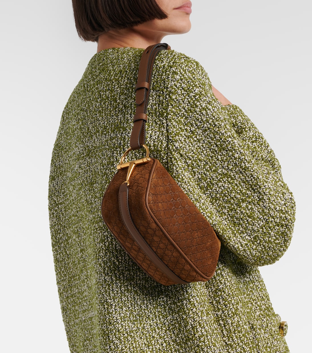 Gucci Half Horsebit Suede Shoulder Bag — view 3