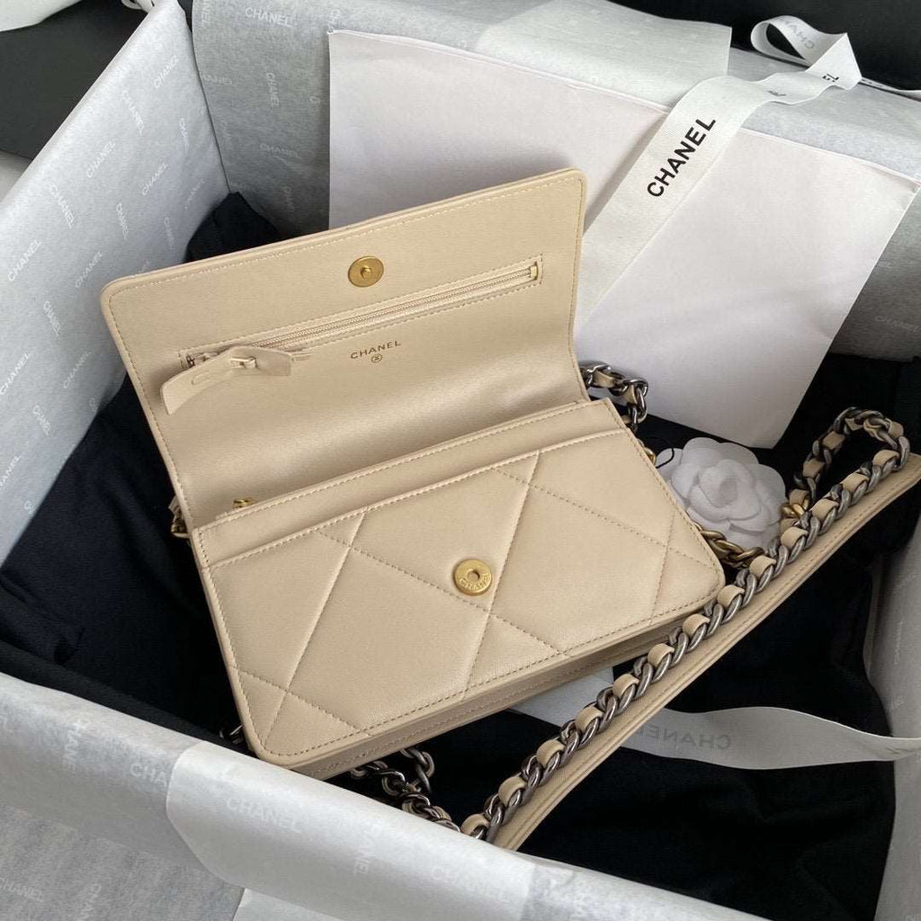 Chanel 19 Wallet On Chain WOC Beige — view 6