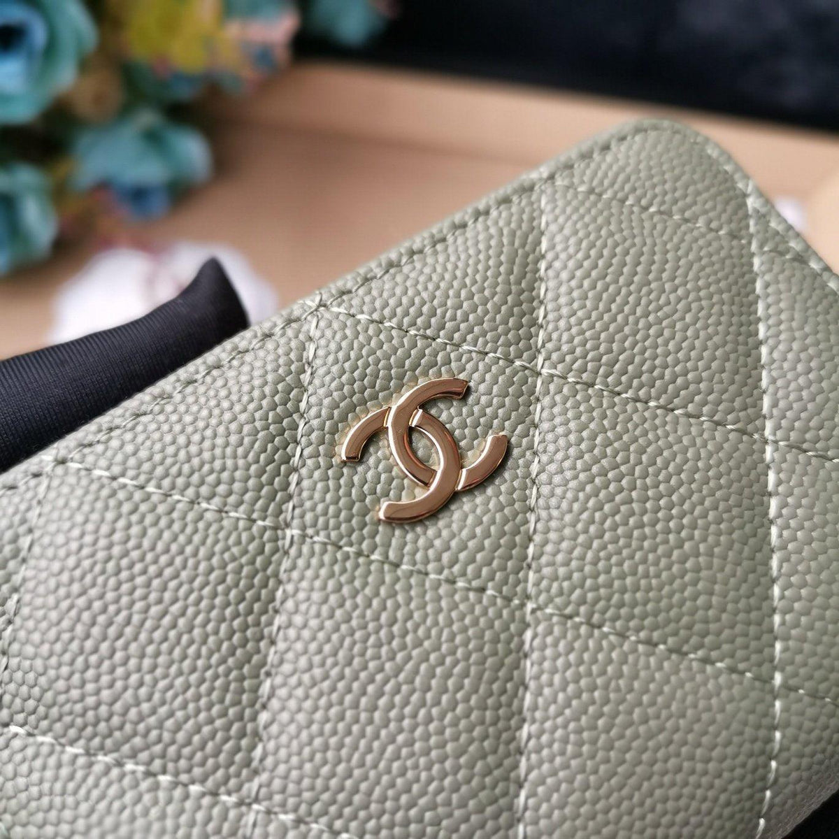 Chanel Quilted Caviar Leather Wallet with CC Logo and Zip Closure — view 8