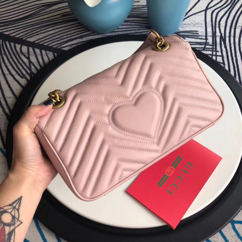 Gucci Marmont Matelass ̈¦ Shoulder Bag in Pink — view 5