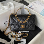 Chanel Flap Bag Gold Top Handle Black — view 7