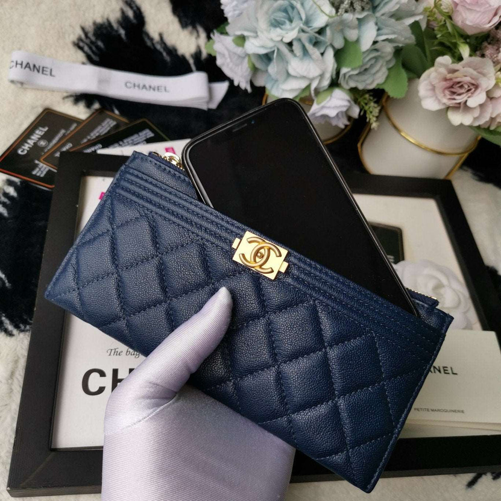 Chanel Caviar Quilted Classic Zip Boy Pouch - Navy — view 5