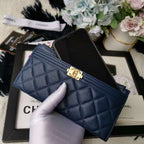 Chanel Caviar Quilted Classic Zip Boy Pouch - Navy — view 5