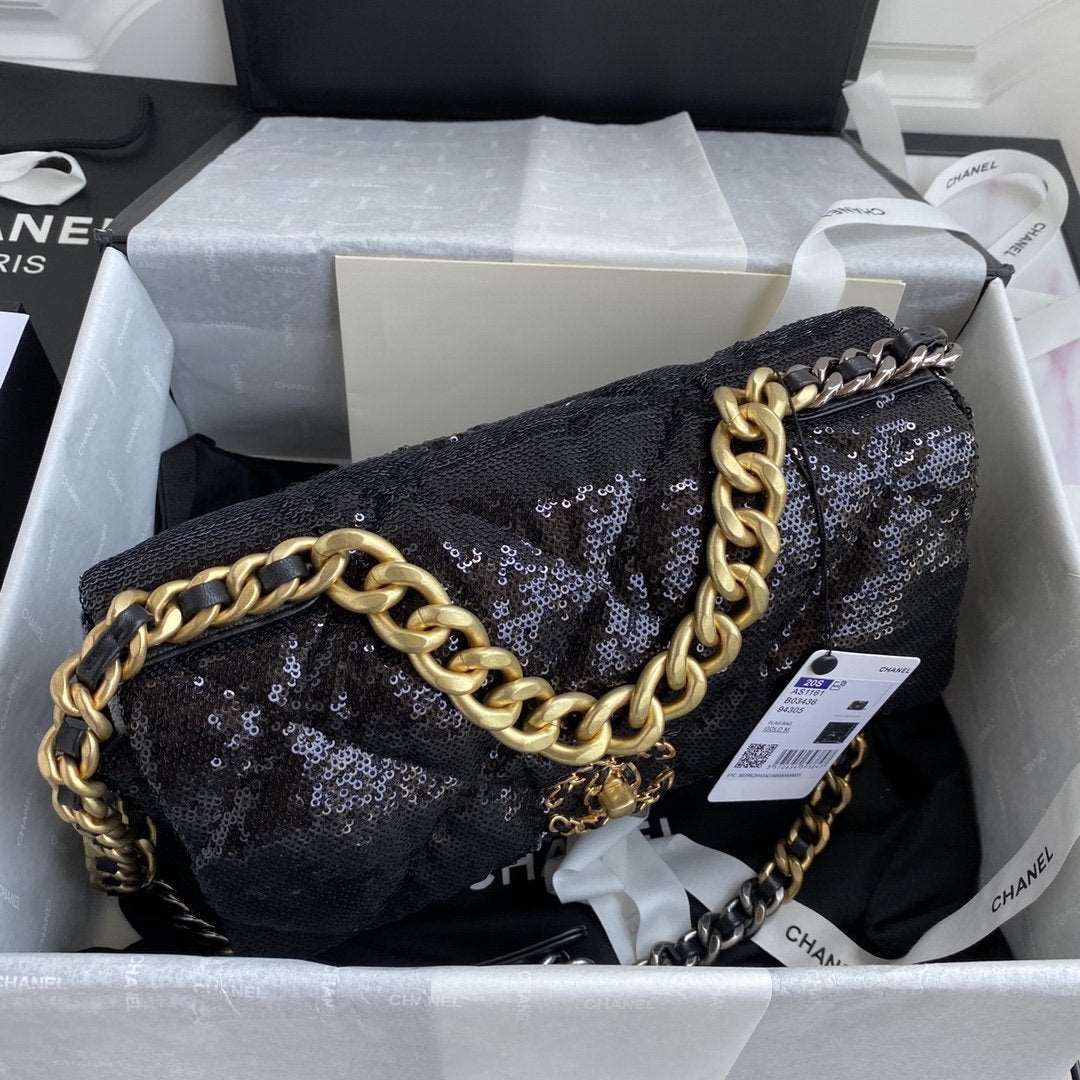 Chanel 19 Sequin Flap Bag Black — view 2