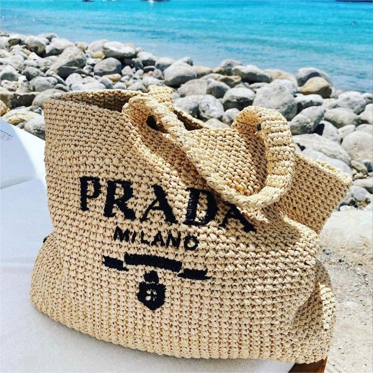 Prada Raffia Bag Handbag Beach Bag for Summer - Brown — view 1