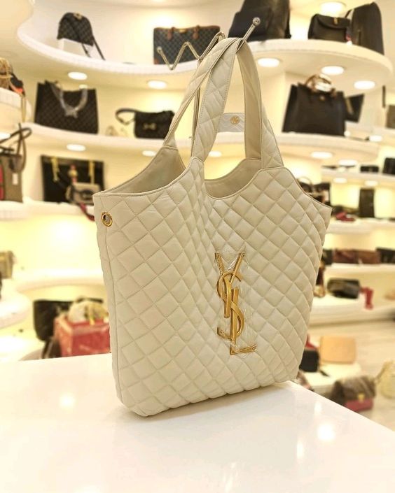 Saint Laurent Icare Extra Large Embellished Quilted Leather Tote Handbag - White — view 2