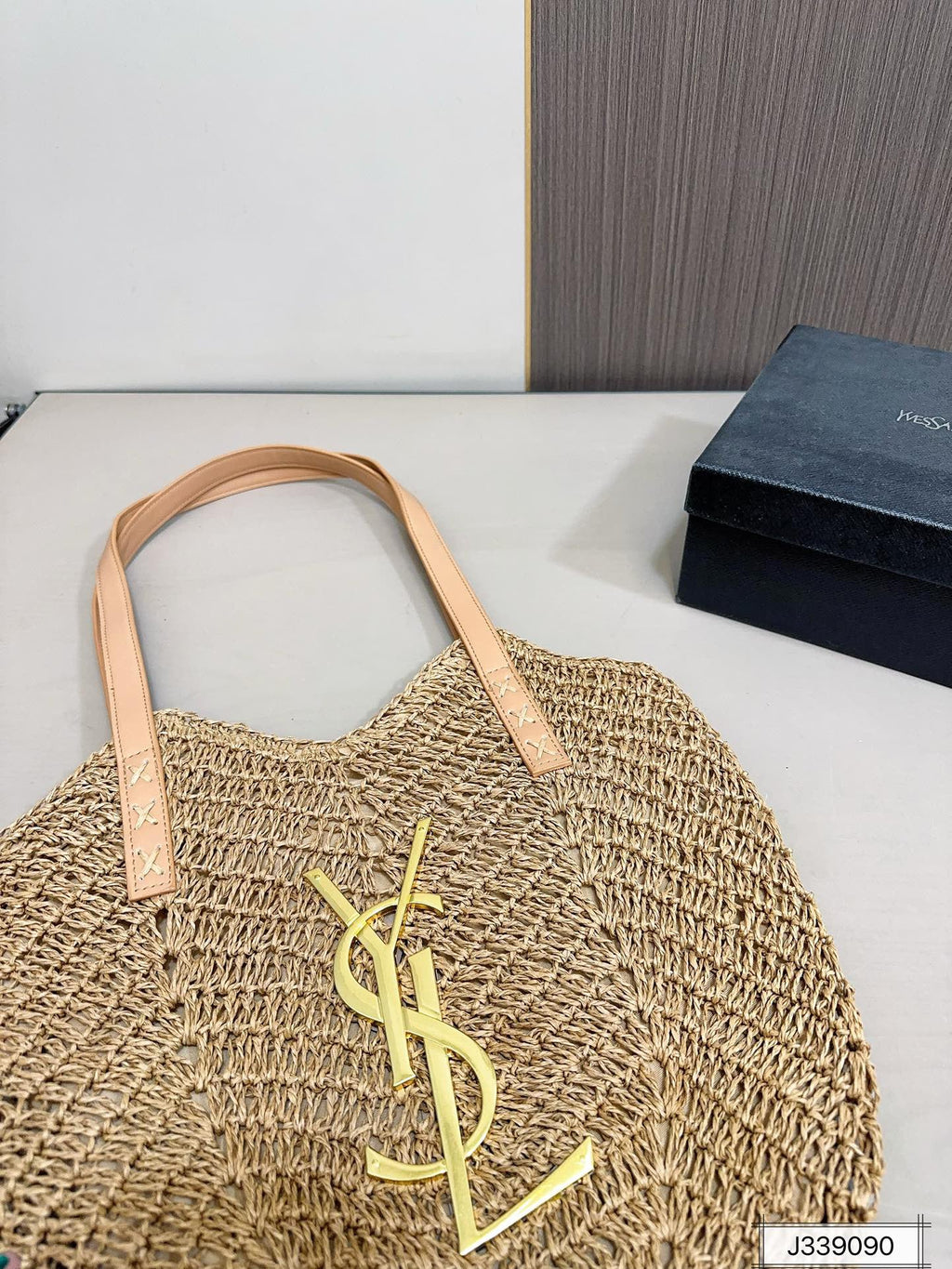 YSL Saint Laurent Vacation Casual Raffia Woven Tote Bag — view 7