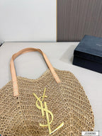 YSL Saint Laurent Vacation Casual Raffia Woven Tote Bag — view 7