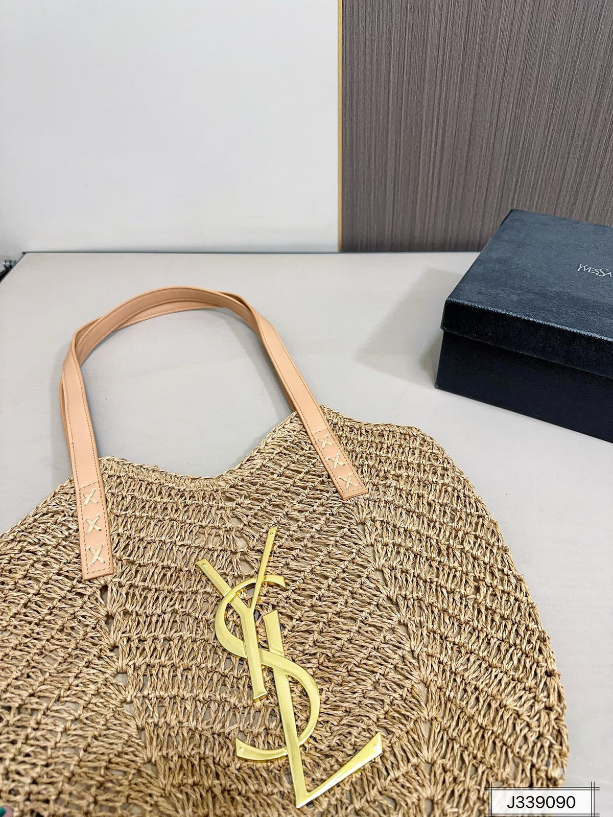YSL Saint Laurent Vacation Casual Raffia Woven Tote Bag — view 7