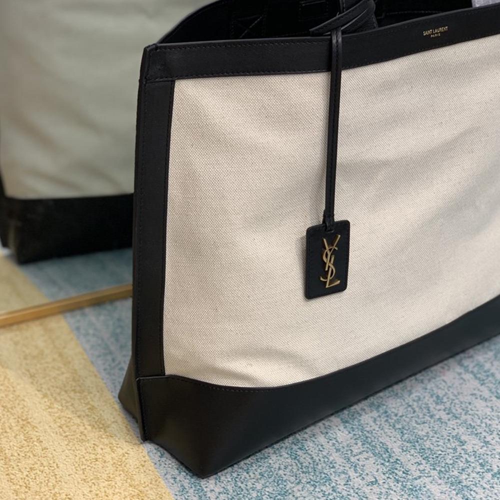 YSL Tag Hobo Bag - Beige/Black — view 3